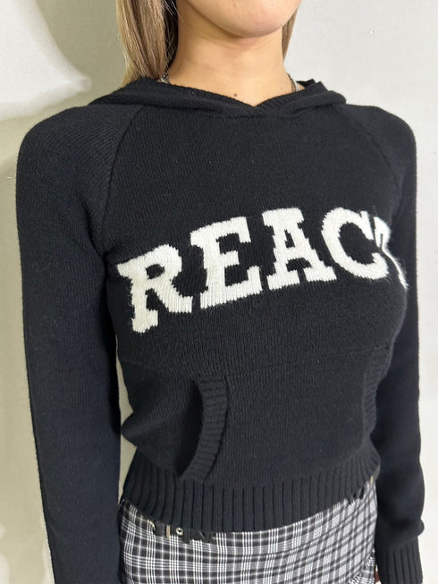 REACTフードニットトップ